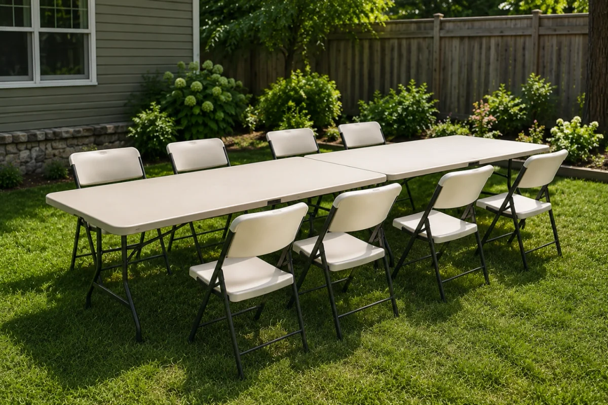 2 Lifetime Folding Tables and 8 Chairs Set - Photo 1 2 Lifetime Folding Tables and 8 Chairs Set - Photo 1